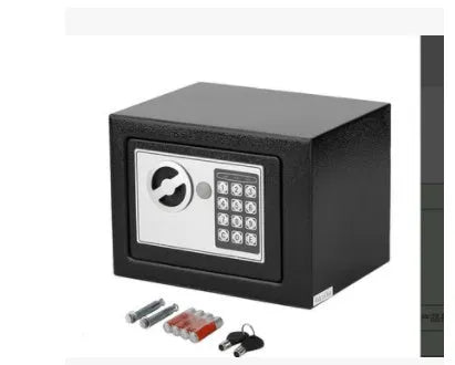 Mini office safe in black with password keypad, dimensions 230x170x170 mm, steel construction