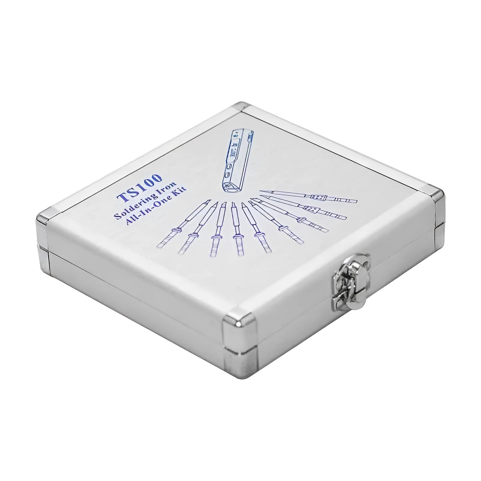 Silver aluminium storage box for soldering iron, 154 x 147 x 36mm
