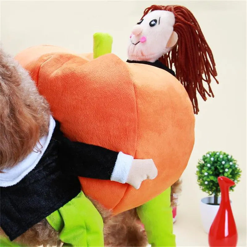 Orange cotton pet Halloween pumpkin costume for dogs with Velcro adjustable bust