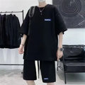 Waffle texture leisure sports suit set consisting of a short sleeve top and shorts, shown in a classic colour.