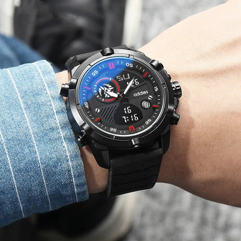 Fashion men sports water luminous metal watch with 46mm round dial and silicone strap