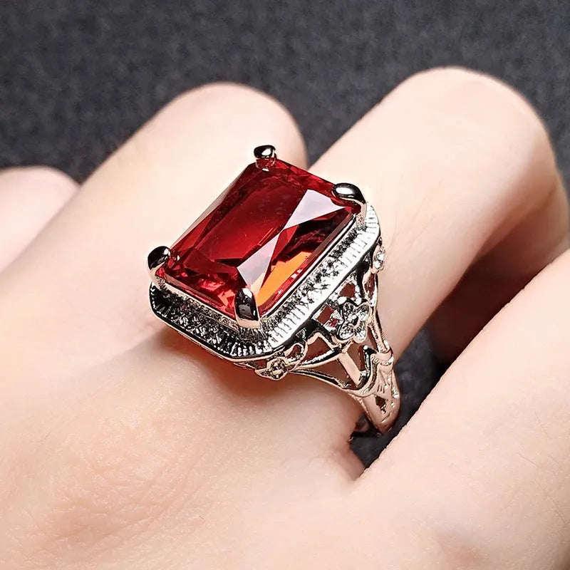Women's adjustable geometric copper ring with electroplated finish in Redstone platinum colour