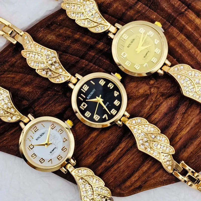Women's stainless steel watch with round dial and Vachette clasp buckle showing gold face option