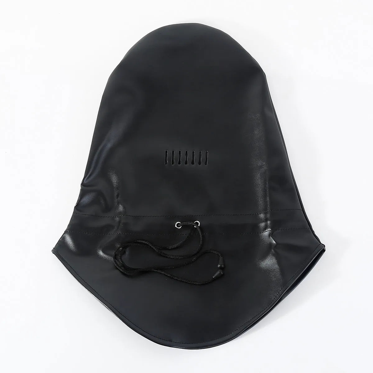 Black PU leather breathable mask with adjustable headgear for training and intimate scenarios