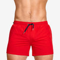 Mesh lining polyester sports shorts in army green, shown flat.