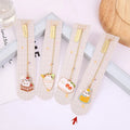 Jane Lime metal pendant cat cartoon bookmark in four colourful designs on a white background.