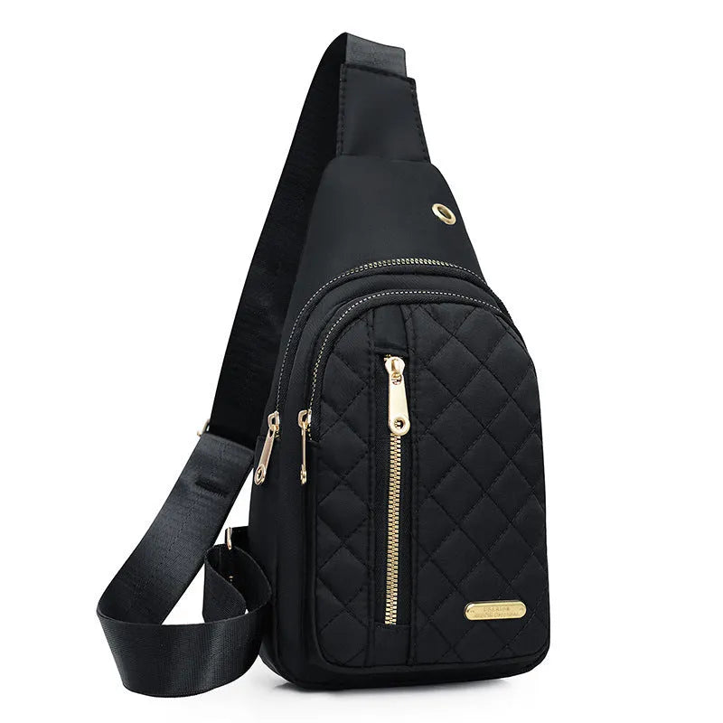 Men's sports chest bag crossbody in dark blue Oxford cloth with plaid element