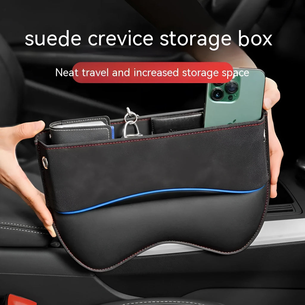 Leather car seat storage organiser box in a choice of five suede colours.