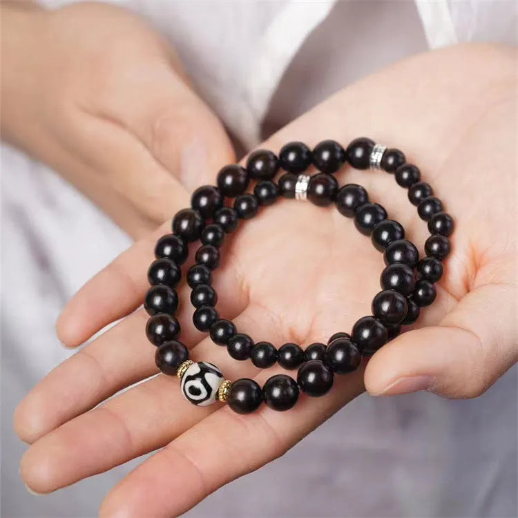 Unisex ebony wood bracelet with 8mm beads in two circles retro style