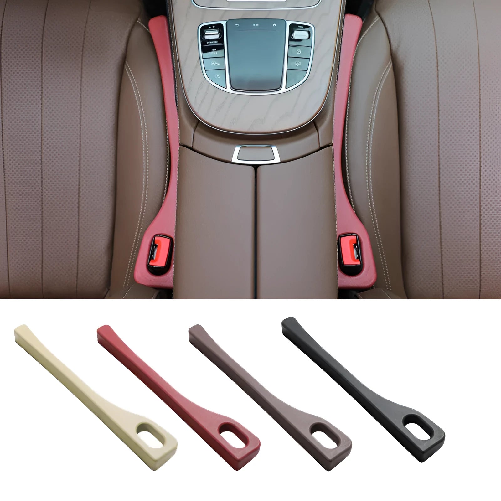 Polyurethane car seat gap filler strip in beige colour to prevent items falling between seats.