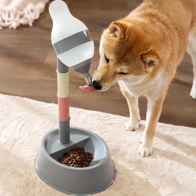 Green adjustable standing water dispenser for pets with detachable pole and bowl