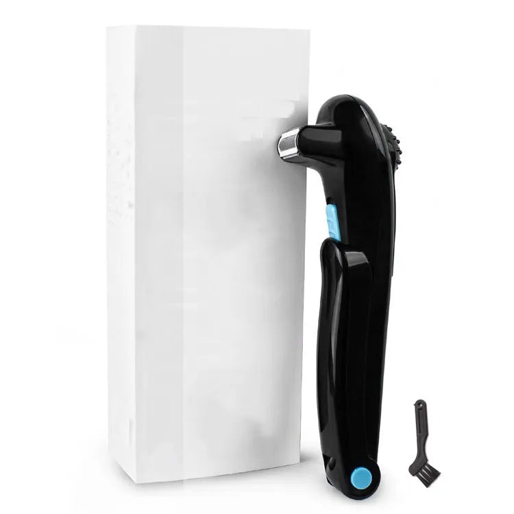 Black folding electric body shaver with battery compartment for AA dry batteries
