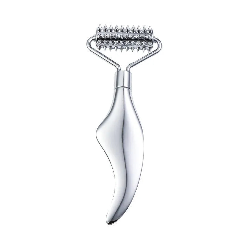 Stainless steel heart-shaped massage board with roller and scraping plate for facial care