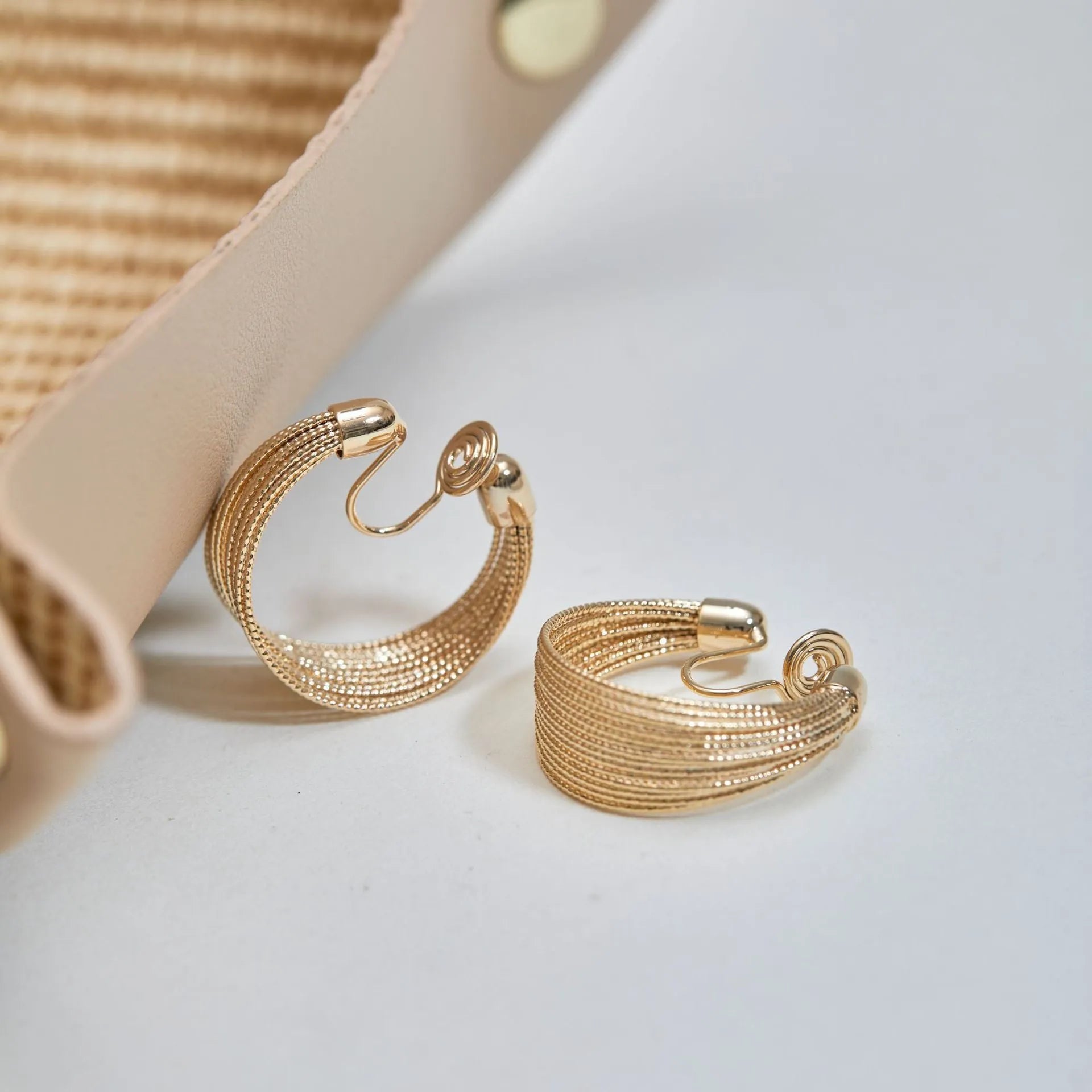 Geometric multi-layer bracelet design earrings in copper with electroplated silver or gold finish