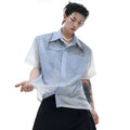 Blue and white gradient short sleeve polyester shirt with loose summer fit