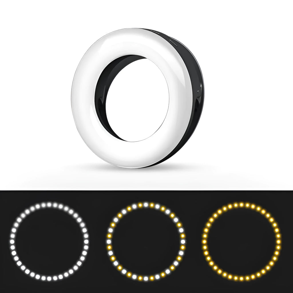 Black USB rechargeable LED selfie ring light for mobile phone photography