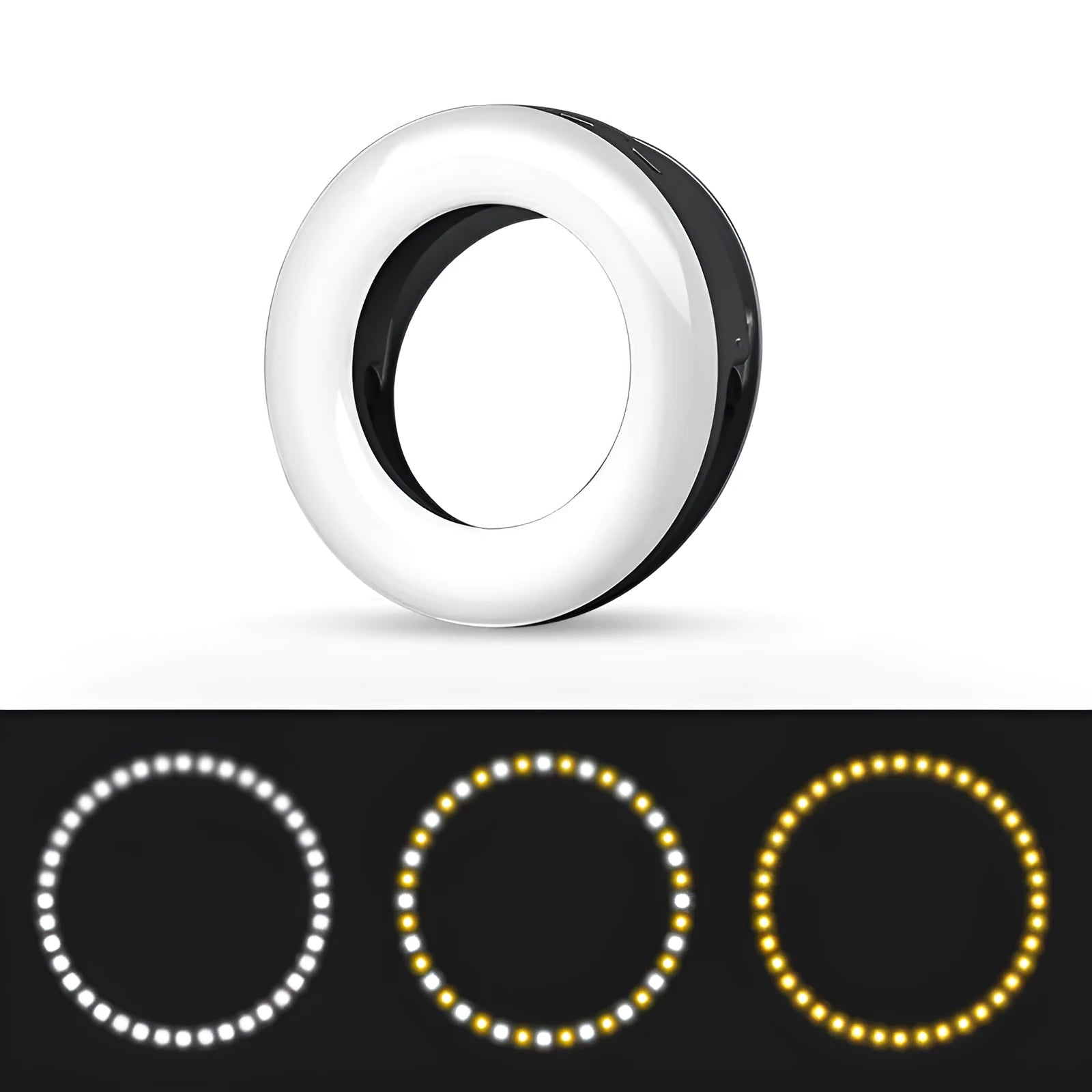 Black USB rechargeable LED selfie ring light for mobile phone photography