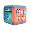 Colourful six-sided Montessori educational activity cube for babies with bead maze and gears