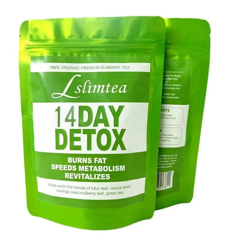 14 day herbal detox tea pack with 14 individual 3g sachets containing nettle, dandelion, green tea and ginger blend