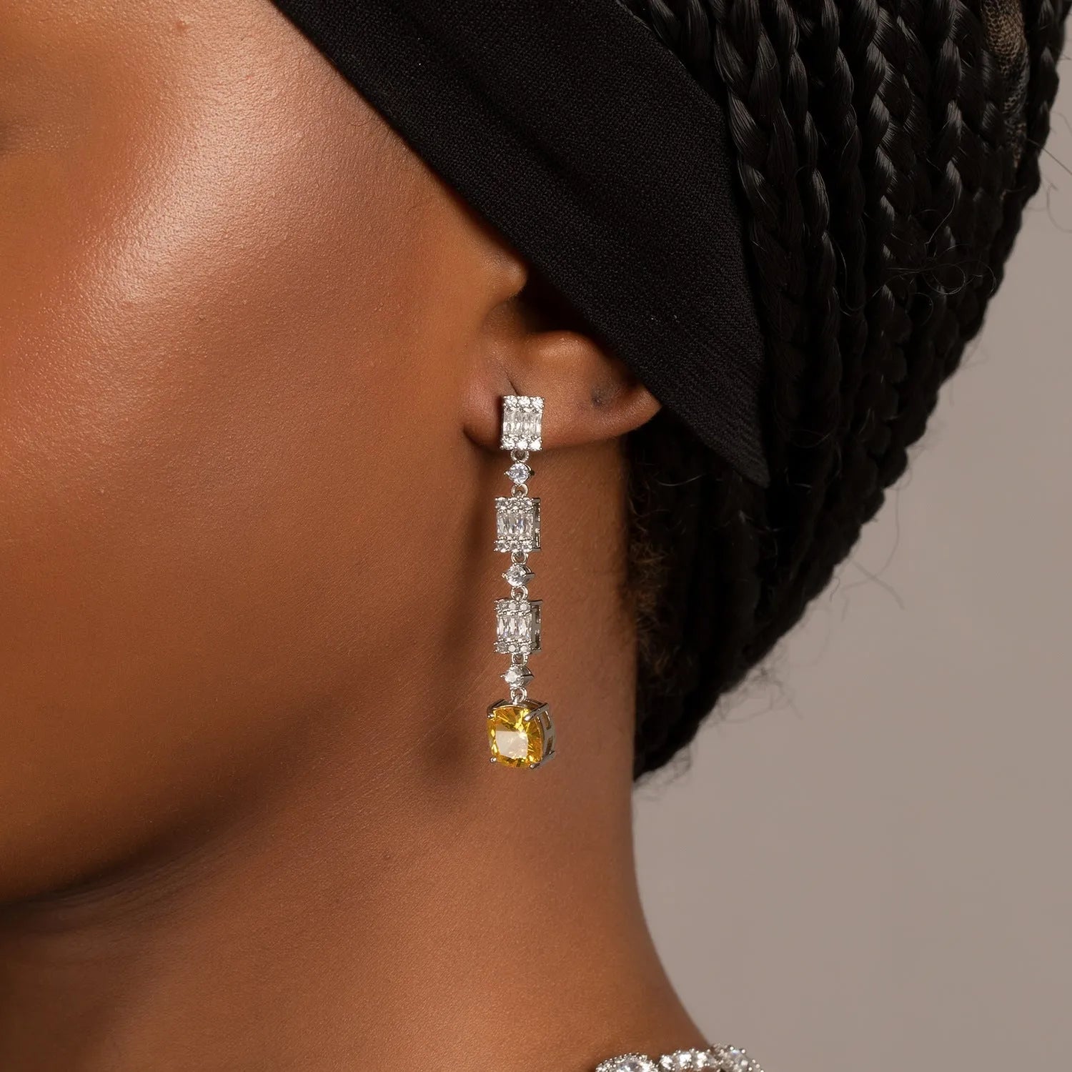 Copper inlaid zircon citrine necklace earring set with 18-inch claw chain on white background