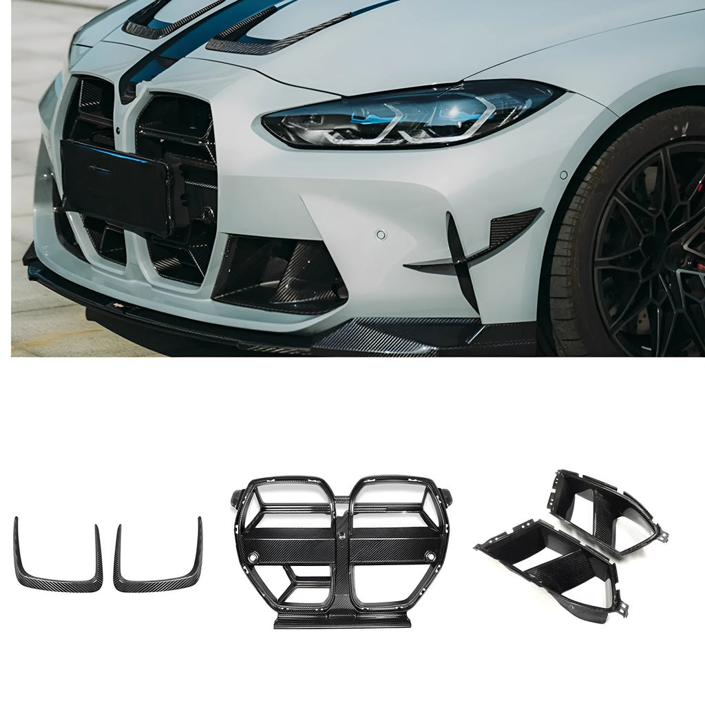 Dry carbon fiber front bumper grille for BMW M3 M4 G80 G82, 3K weave, black