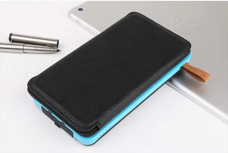 Outdoor rainproof solar phone charger with LED light in black, blue, green, or orange