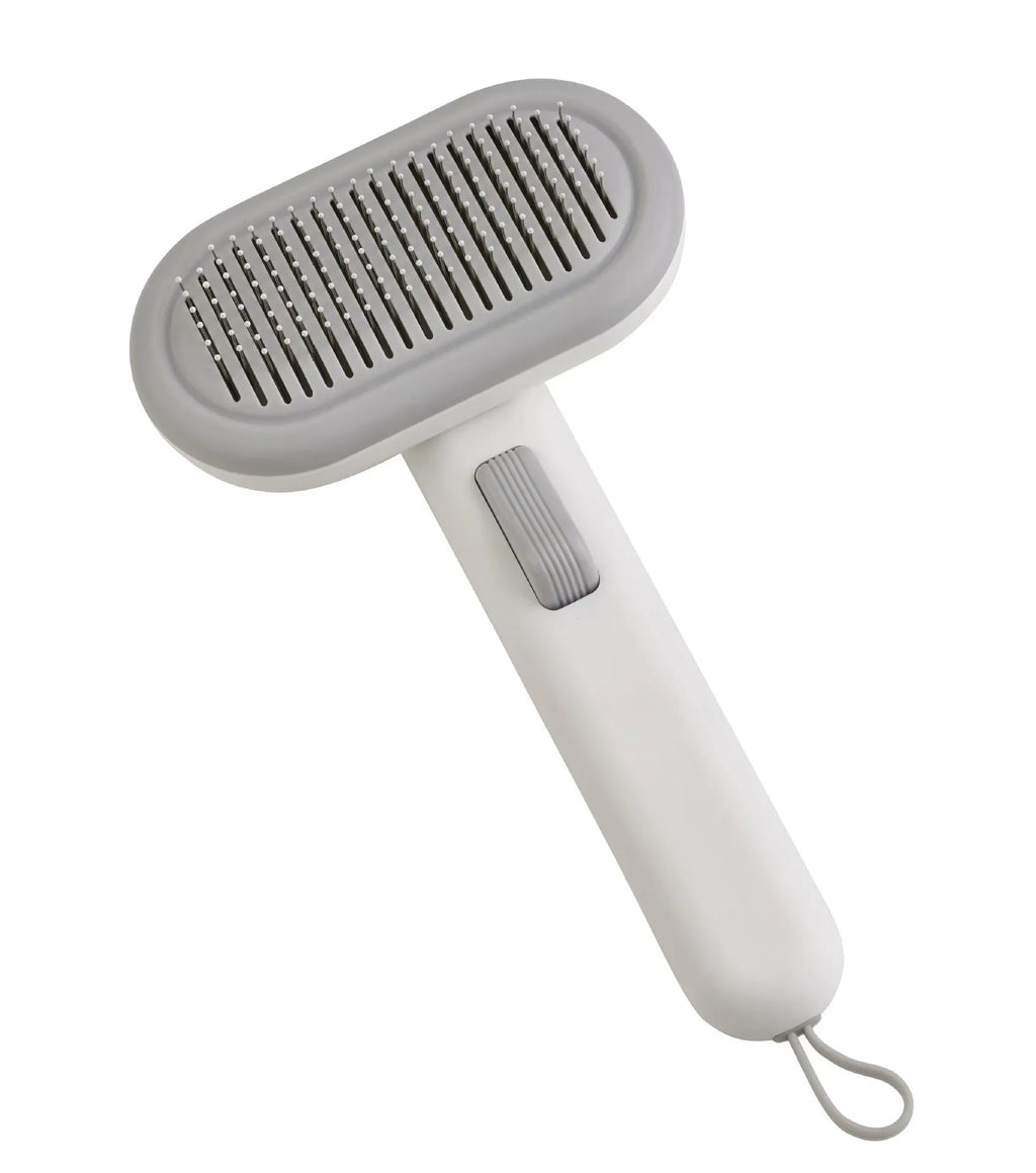 Large pet grooming comb with one-click knot untying function in light grey, green, and pink colours