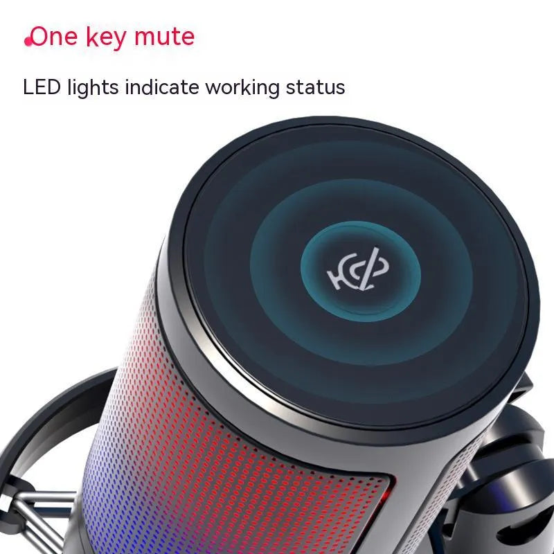 RGB condenser microphone with colourful lighting for computer recording and live broadcasts