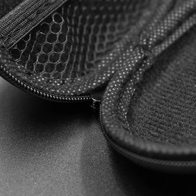 Black oval leather storage bag for earphones compatible with EDX PRO and other models