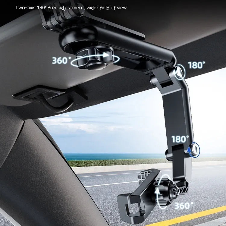 Car multi-function mobile phone bracket in black and green clip mounted on dashboard