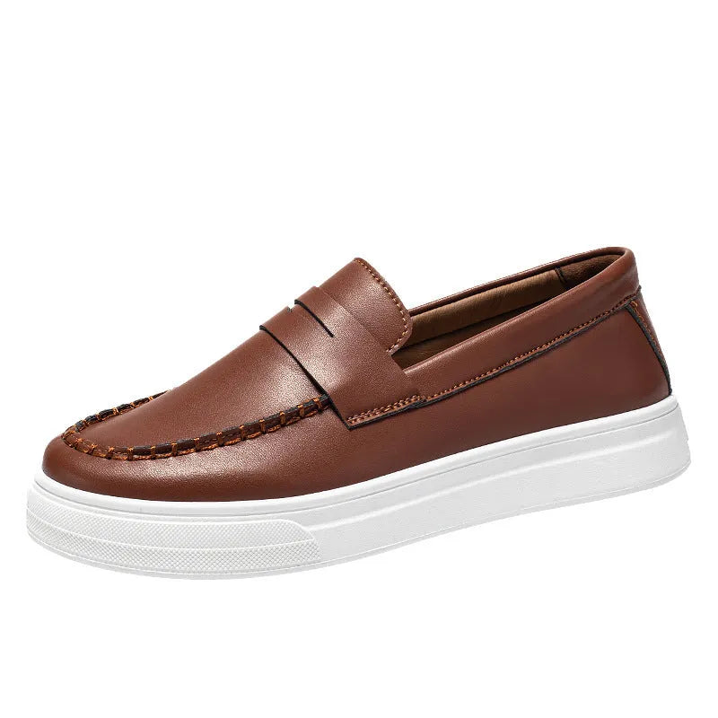 PU leather casual slip-on shoes with round toe in black and white, khaki or white colours