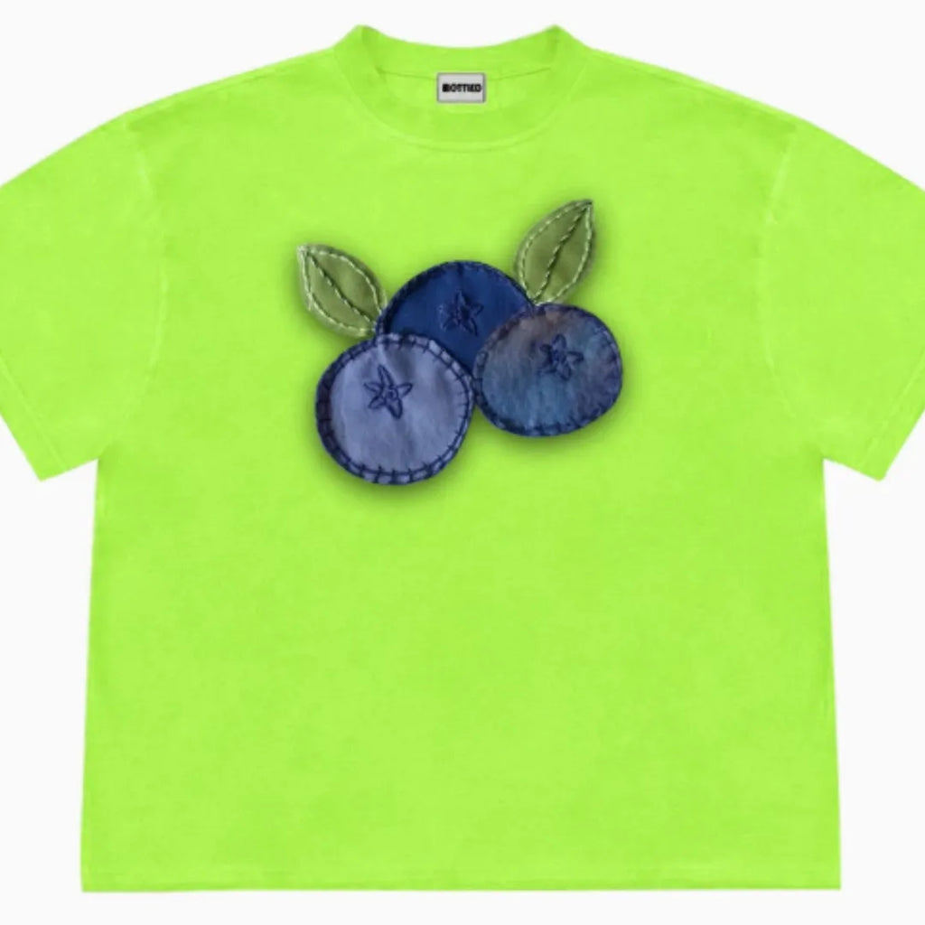 Blueberry fruit patchwork design t-shirt in ice oxygen cotton fabric