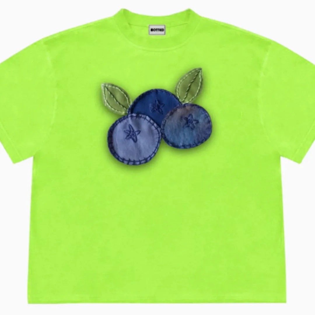 Blueberry fruit patchwork design t-shirt in ice oxygen cotton fabric