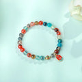 Natural agate bracelet with coloured glaze and copper coin details, women's size, 6mm and 8mm beads, handmade