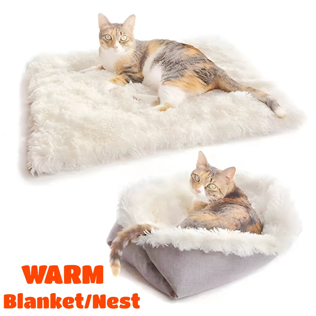 Self-heating pet blanket nest 61x51cm gray with long plush hair and black non-slip bottom