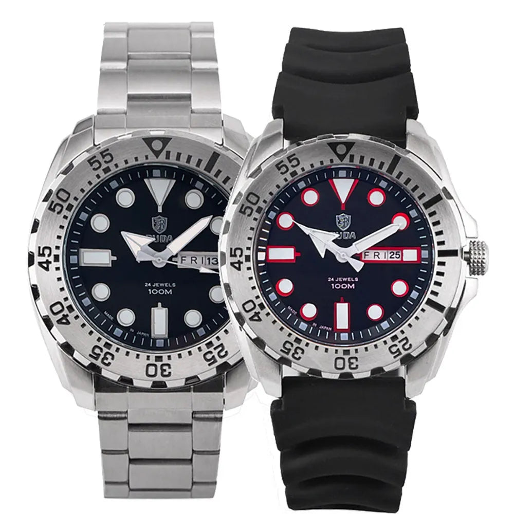 Waterproof luminous quartz men's watch with blue dial and steel strap