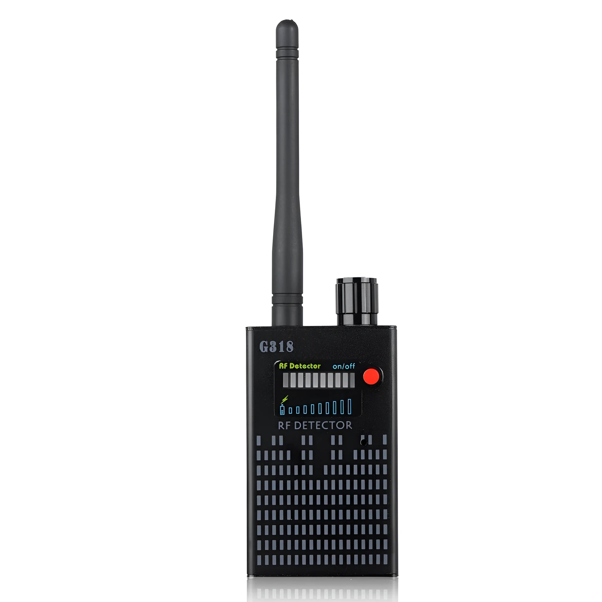 Black G318 hidden camera detector with aluminium alloy body and compact design