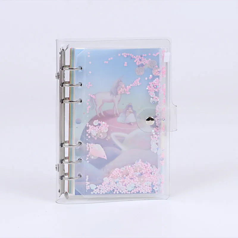 Loose leaf metal binder shell with PVC cover showing Castle colour and Daolin paper refill, pull side bag beside it