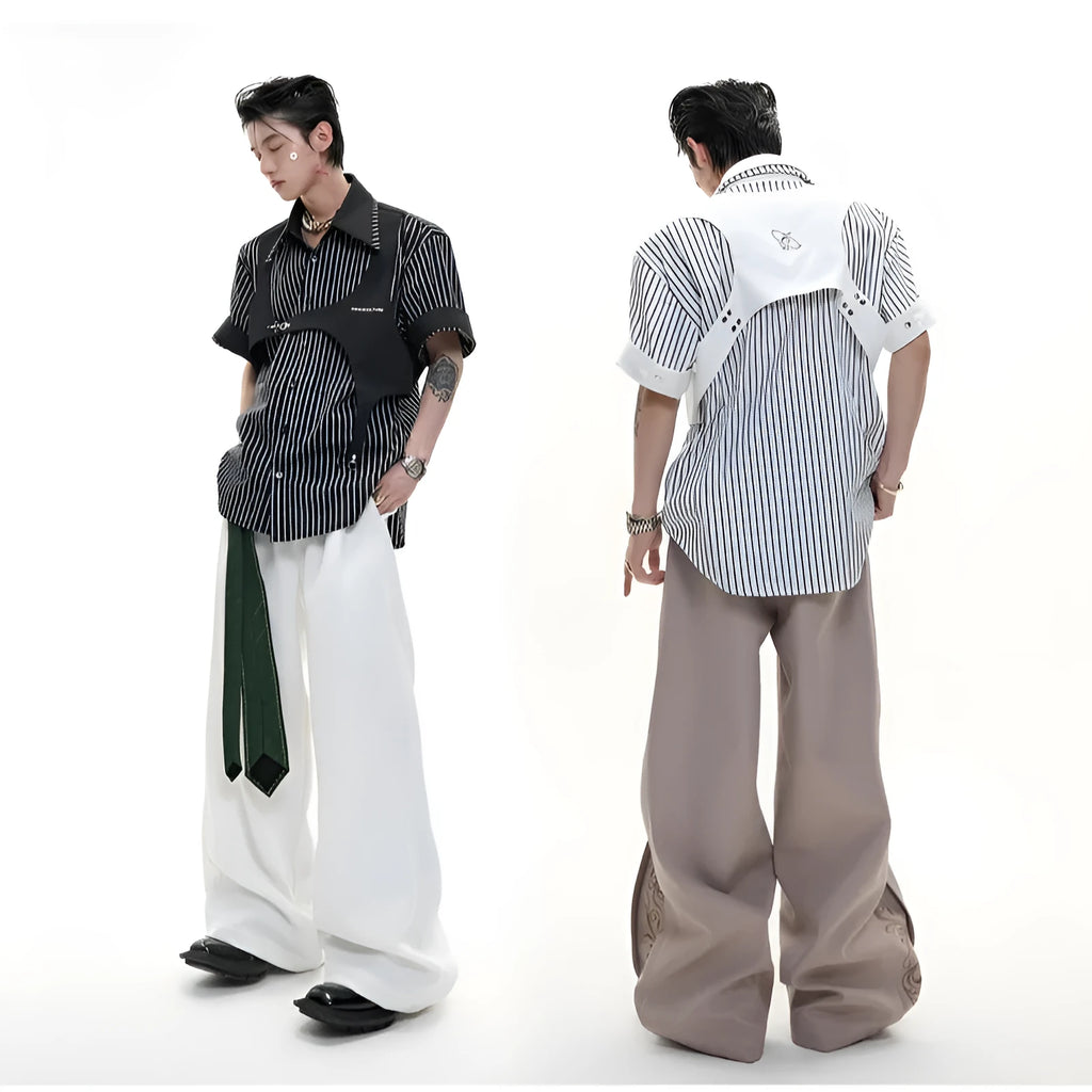 Men's cotton striped shirt with double collar design in silver Sapporo black and white colour options
