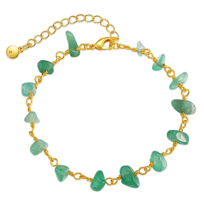 Women's 18K copper bracelet with irregular natural gravel turquoise design and crystal elements in geometry shape