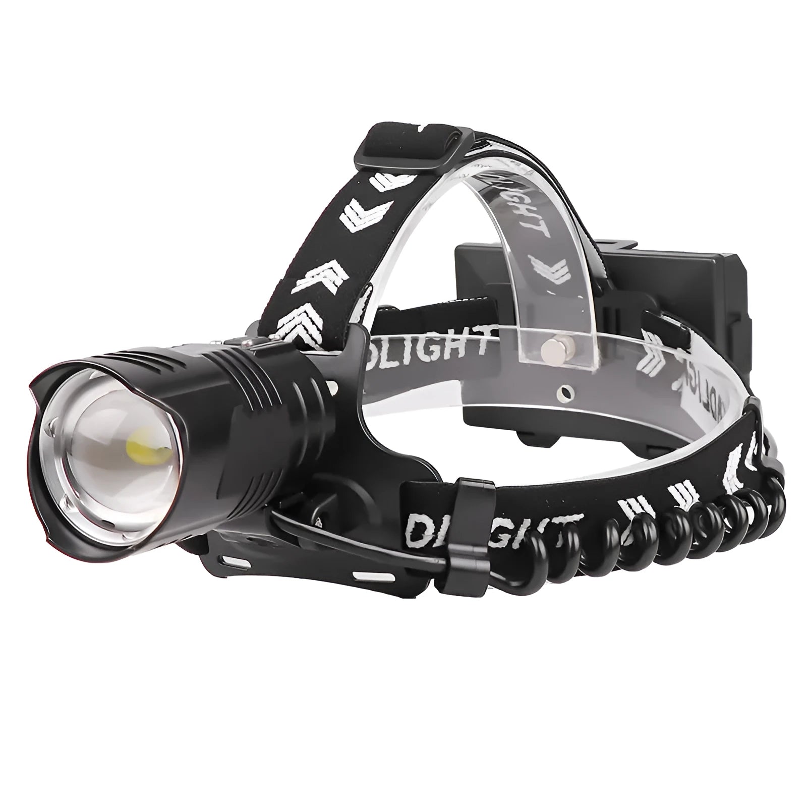 Black telescopic zoom headlight with micro USB charging port and power display