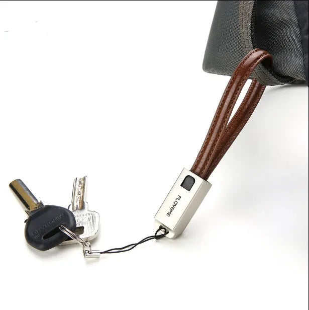 Leather USB charging cable with Lightning connector for iPhone, 20cm length, available in black