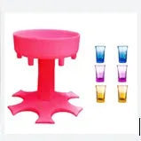 6-port wine dispenser with funnel and six cups in blue, grey, and pink colour options