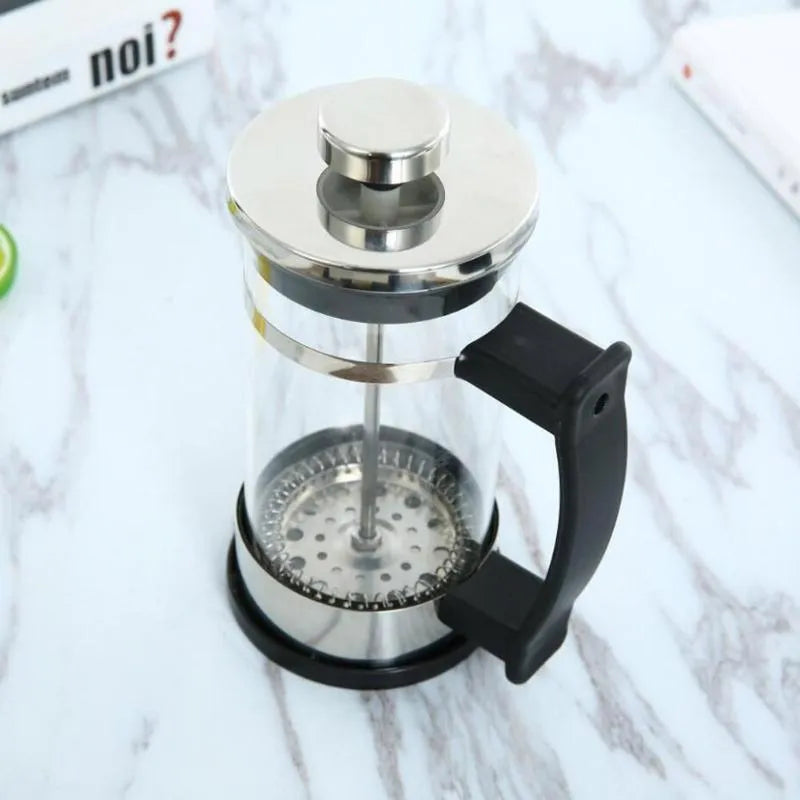 Glass manual pour-over coffee maker with stainless steel filter and separate glass flask, 350ml capacity.