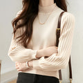 Slim fit half turtleneck shirt with sunk stripe pattern in apricot colour
