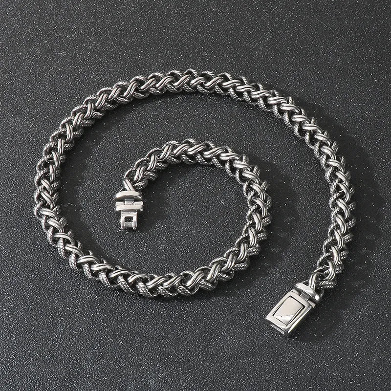 Men's antique silver keel chain necklace with geometric shape and large chain links