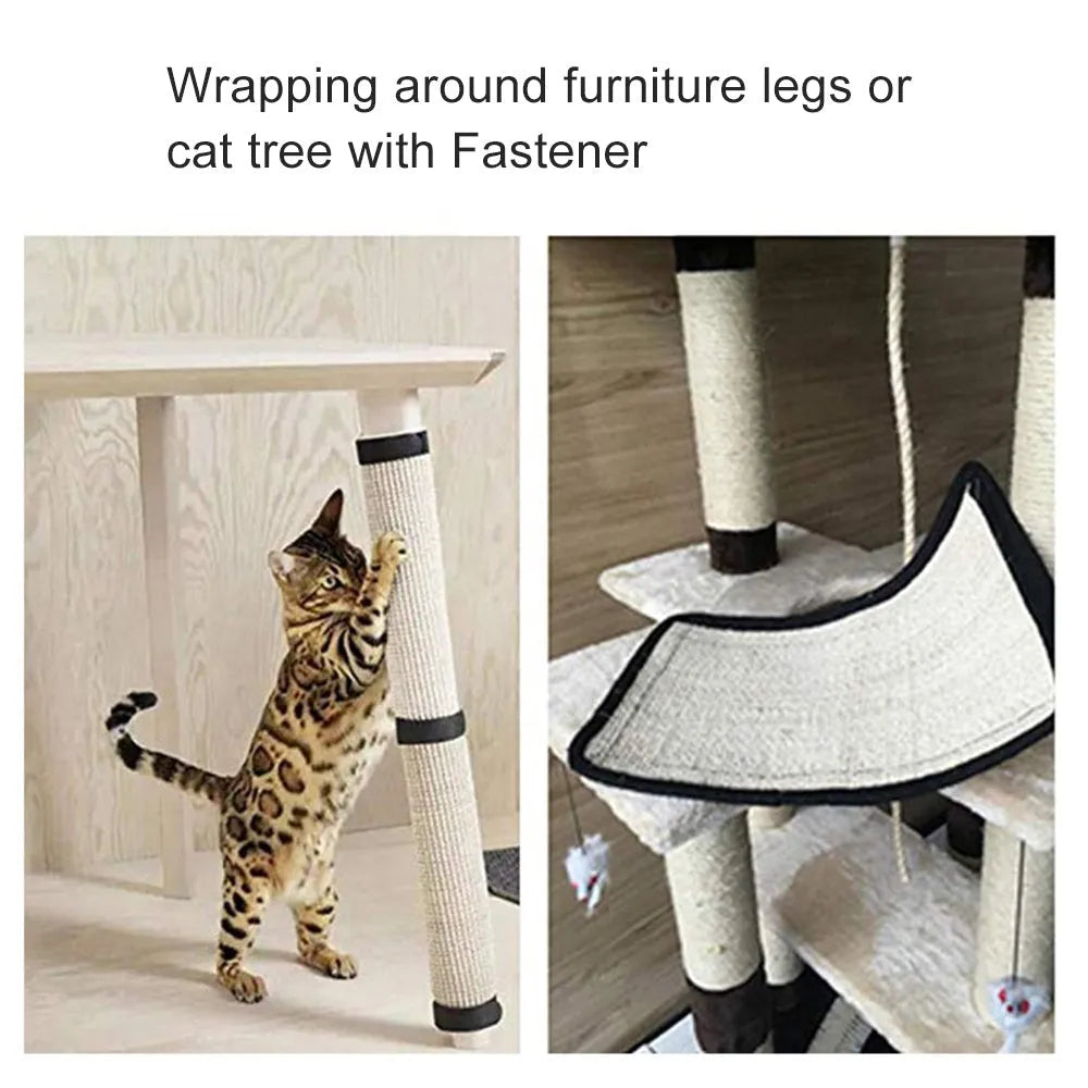 Beige cat scratch board sisal pad 40x29cm on a sofa armrest for furniture protection