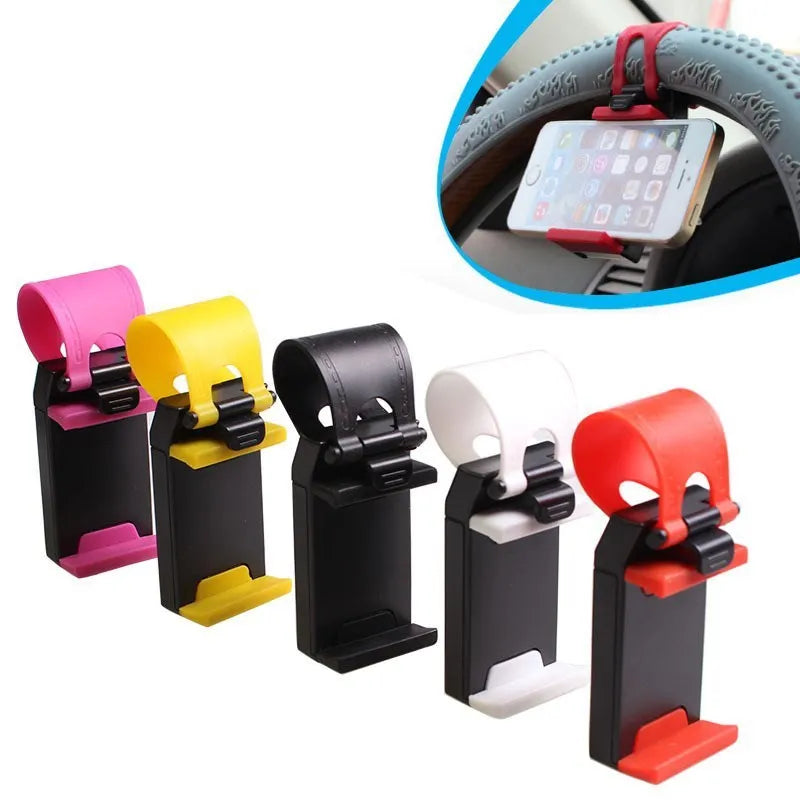 Black steering wheel phone holder clip mount for car navigation