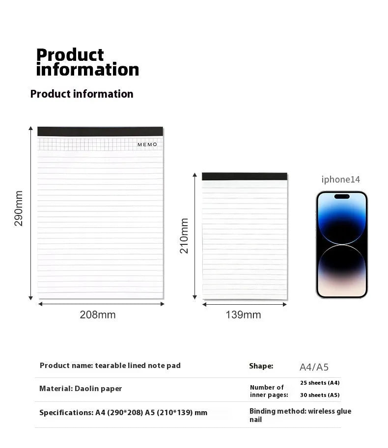 A4 tearable notebook with grid paper and a paper cover, shown open to reveal its pages.
