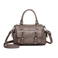 Large vintage-style PU leather messenger bag in a horizontal square shape with contrast stitching.